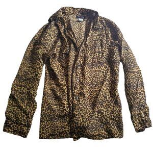 100% Silk Leopard Print Button-down Blouse